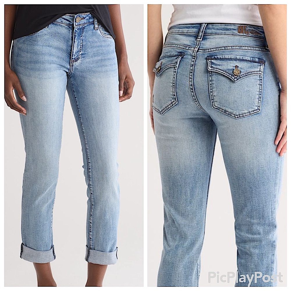 KUT from the Kloth Katy Mid Rise Boyfriend Jeans URSINA WASHED BLUE 2 NWT
